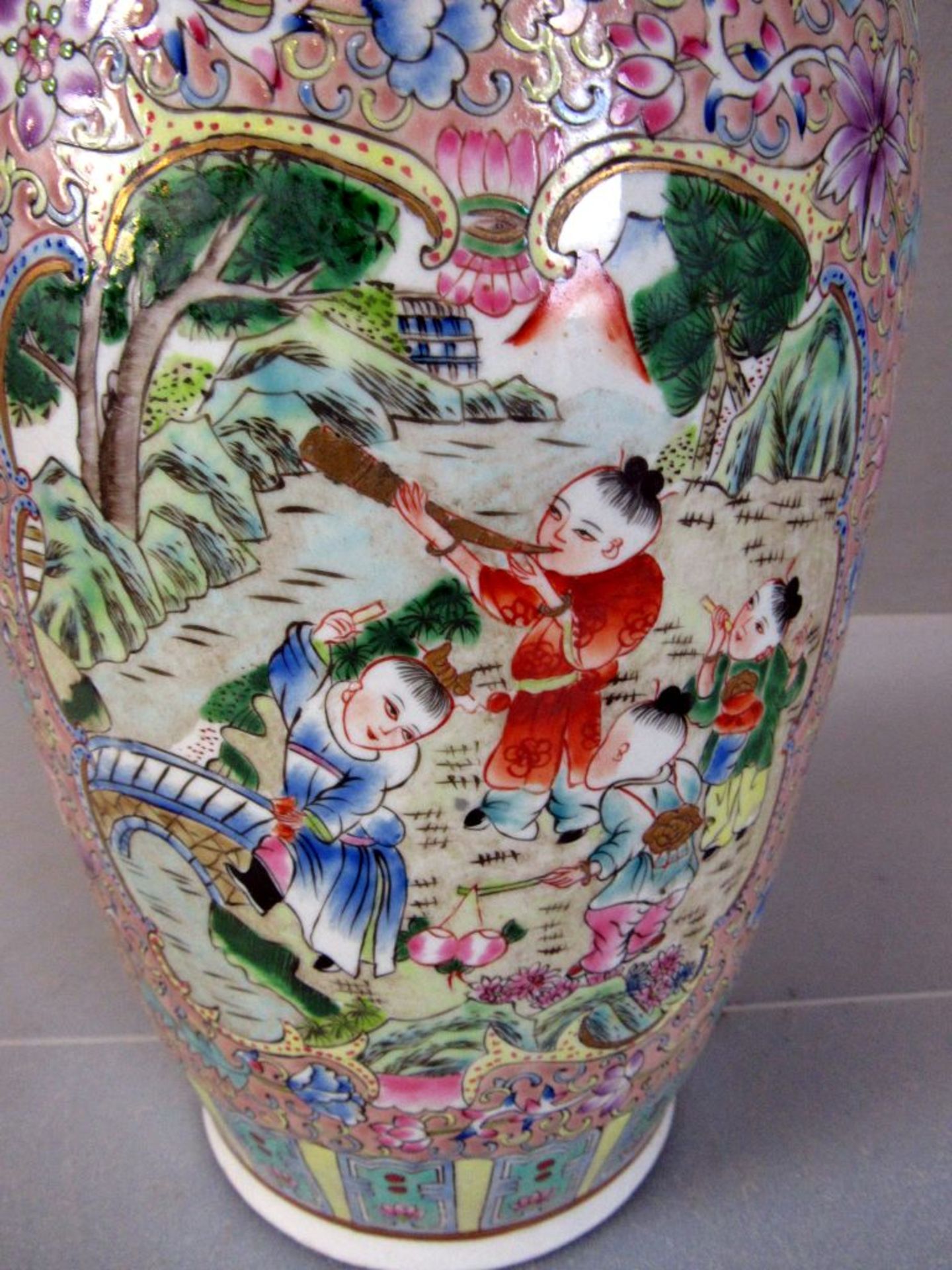 Asiatische Bodenvase Keramik spielende - Image 4 of 8