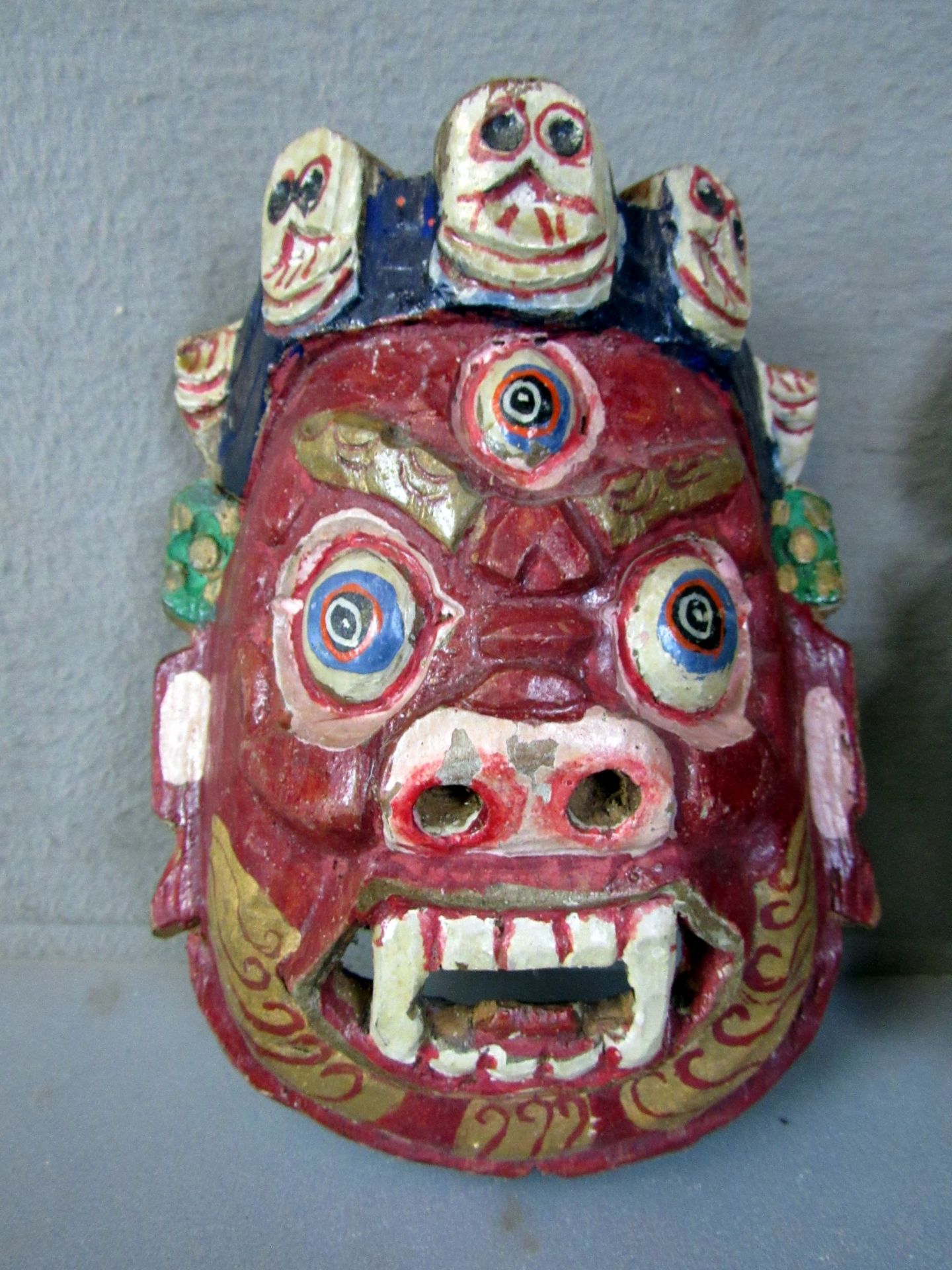 2 antike asiatische Wandmasken mit - Image 3 of 9