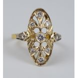 Ring mit 9 Diamant-Brillanten, 750er Gelbgold, im Art-Déco-Stil, Gew.4,37g