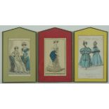 3 kolorierte Mode-Kupferstiche "Costumes parisiens", 1823-1833