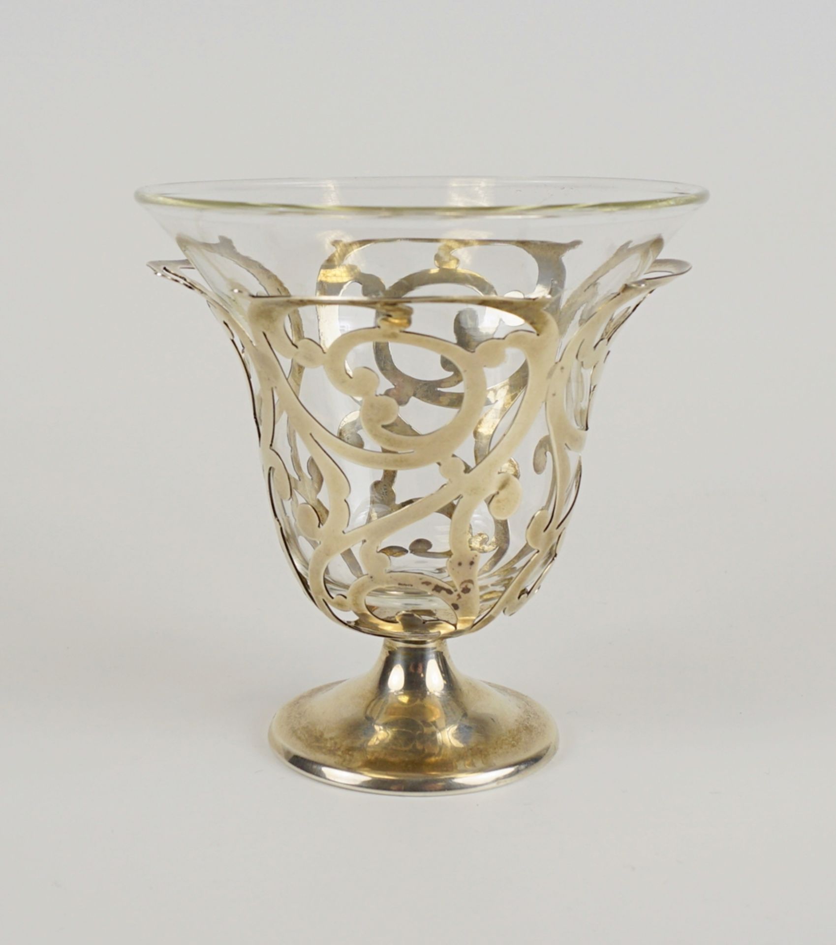 Trichtervase mit Glaseinsatz, 925er Sterlingsilber