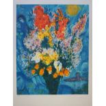 großer Lizenzdruck nach Marc Chagall, "Le bouquet illuminant le ciel" (1958), 1994, Farblithografi