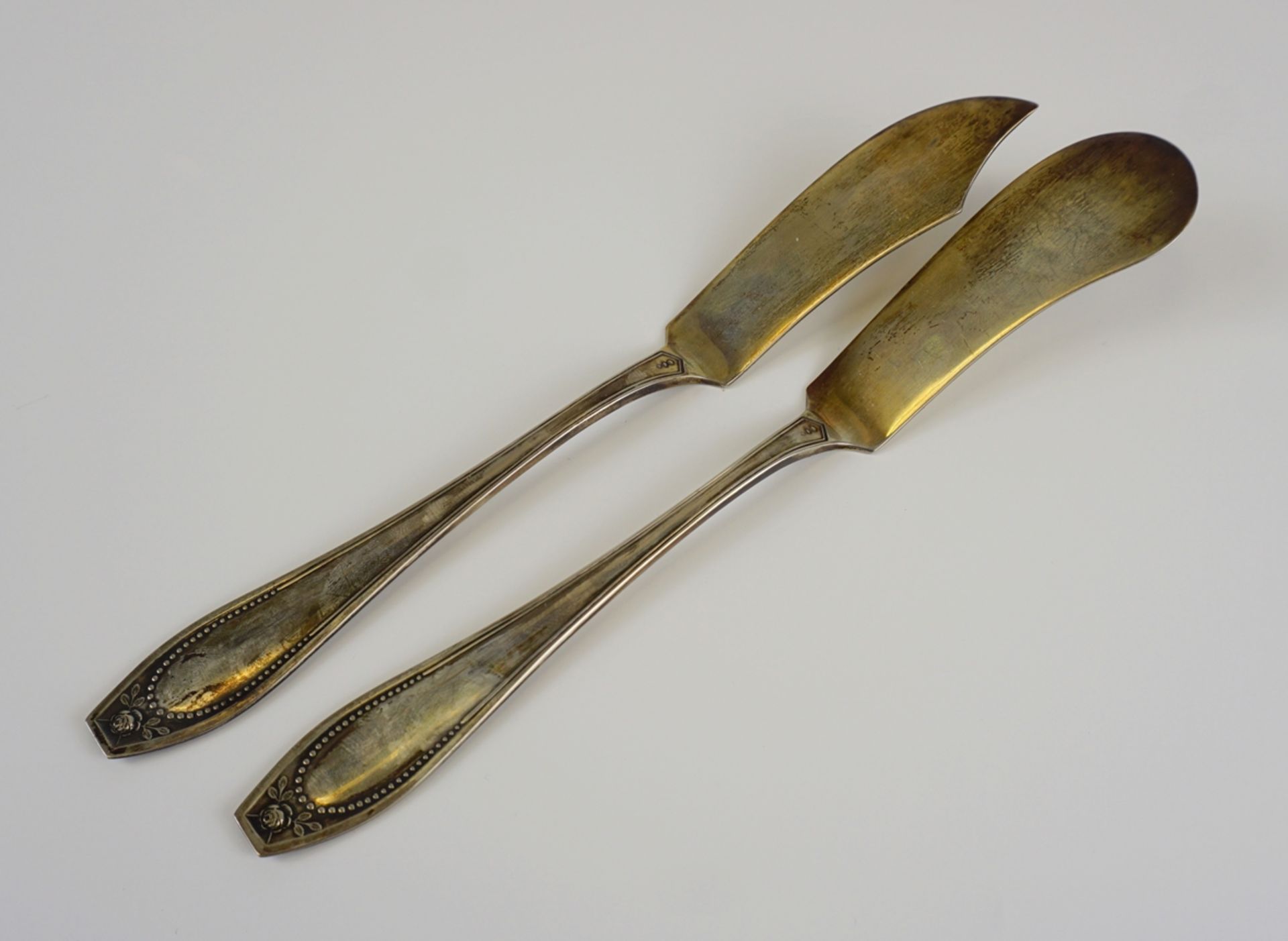 Butter- und Käsemesser, Gebrüder Reiner, 800er Silber, Jugendstil, um 1910