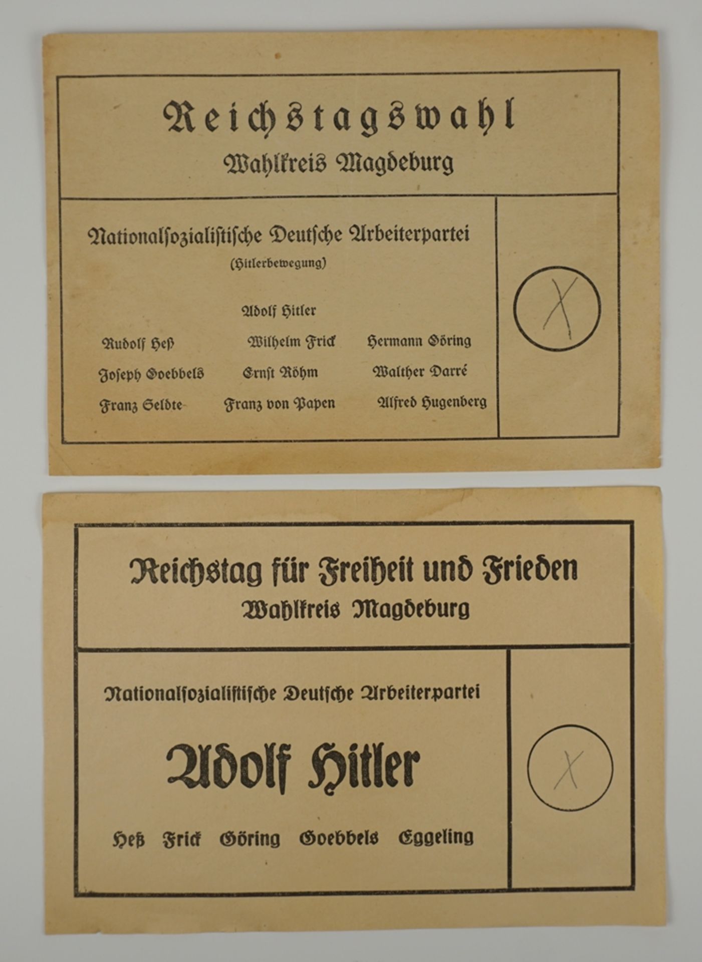 2 Wahlzettel, Reichstagswahl, Wahlkreis Magdeburg, II.WK