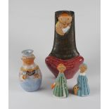 3 Keramikfiguren und 1 figürlicher Kerzenständer, Handarbeit, u.a.aus Budapest/Ungarn