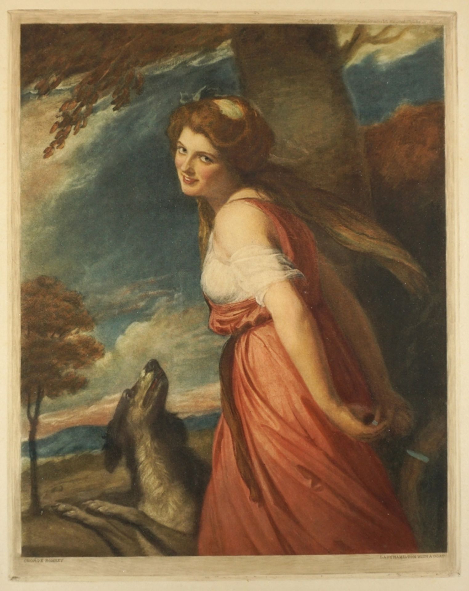 Farblithographie nach George Romney, "Lady Hamilton mit Hund", 19. Jh. - Bild 2 aus 4