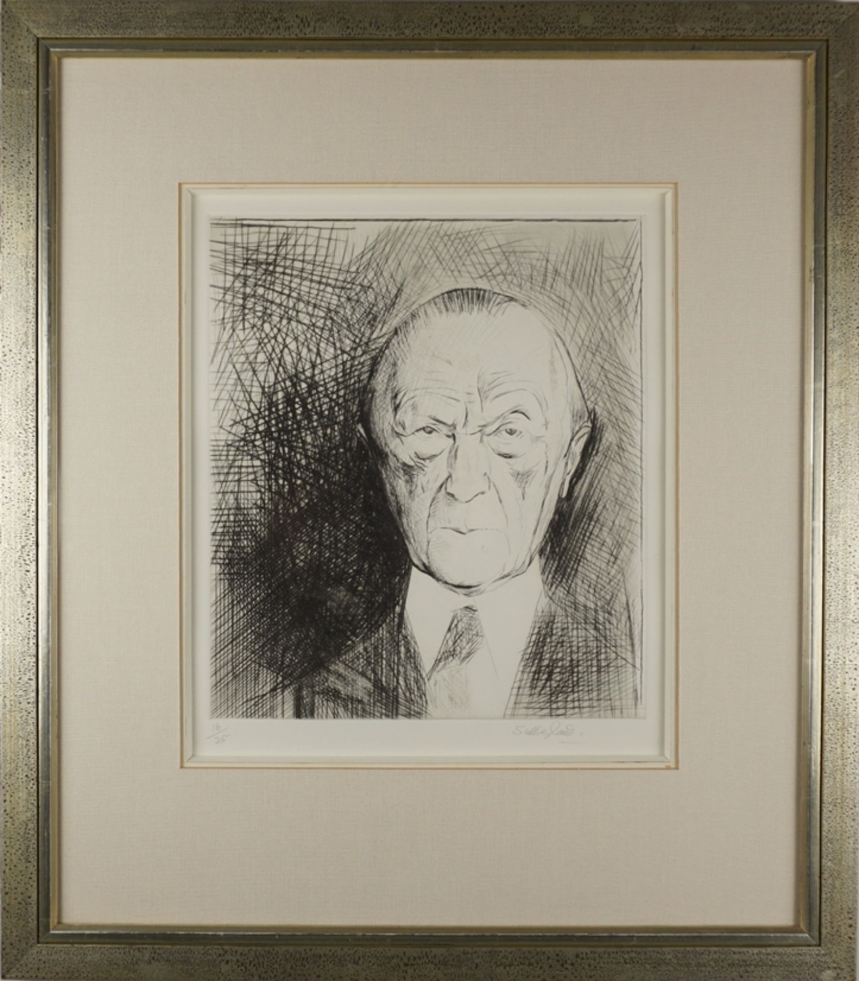 Graham Vivian Sutherland (1903, London - 1980, Kent/UK), "Porträt von Konrad Adenauer", Radierung  - Bild 2 aus 3