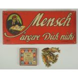 Brettspiel "Mensch ärgere dich nicht", Geduldsspiel und 18 Fische für Magnet-Angelspiel, 1930er Jah