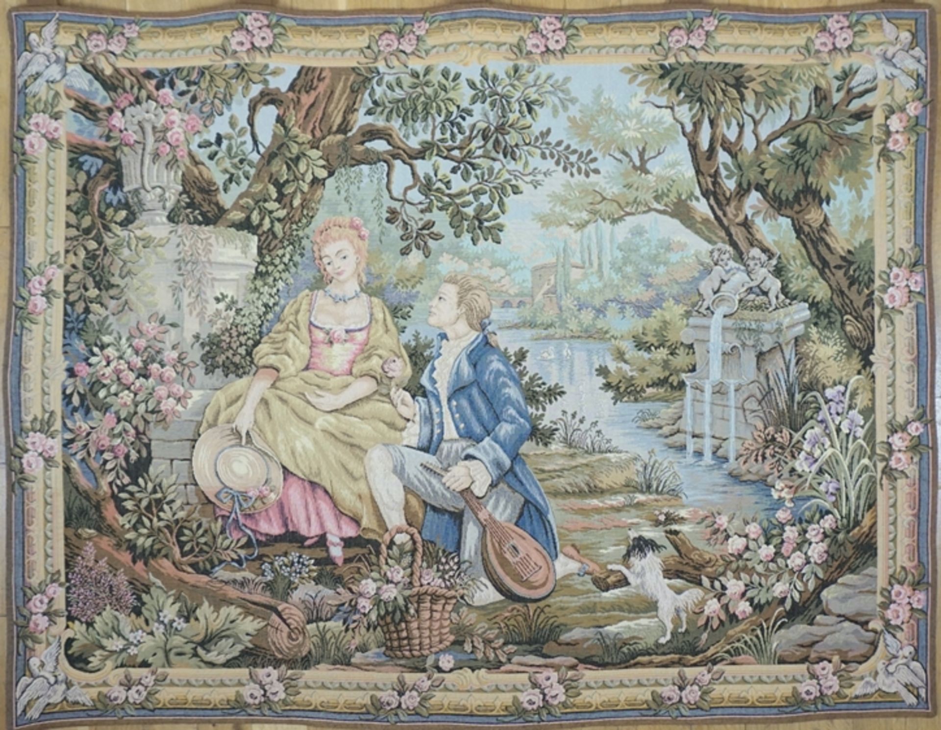 Gobelin/Wandteppich "Jardin d`Amour", nach einem Entwurf Marc Waymel, Frankreich, Franklin Mint, 19