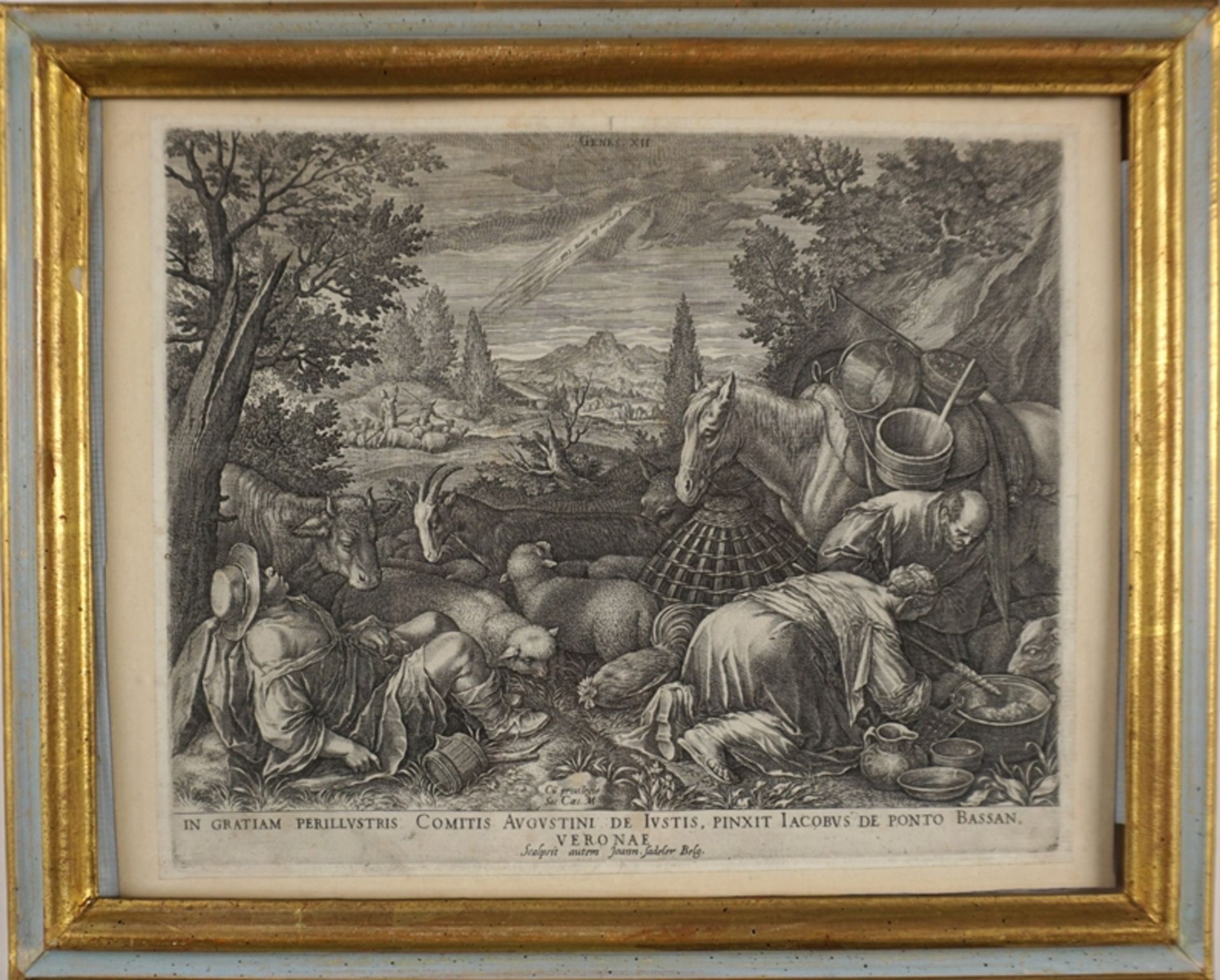 Johannes Sadeler I (1550-1600), "Verkündigung an die Hirten", Kupferstich nach Jacopo Bassano