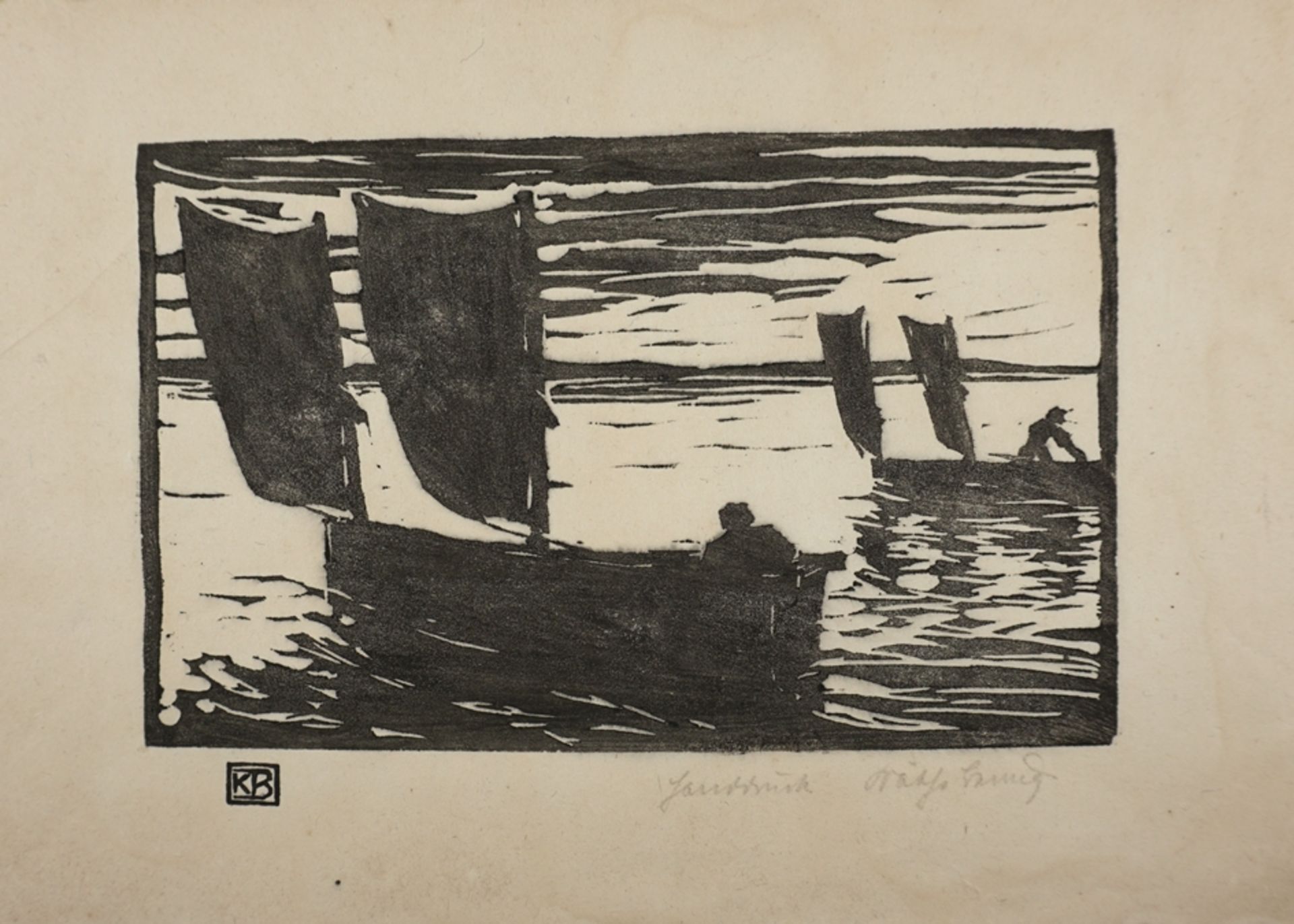 Käthe Bewig (1881-1957, Braunschweig), "Boote auf ruhigem Gewässer", um 1910/20, Holzschnitt