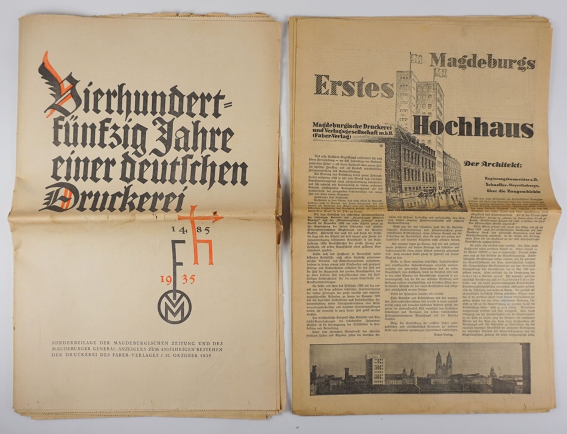 2 Zeitschriften-Sonderausgaben "Magdeburgs Erstes Hochhaus" und  "450 Faber-Verlag", 1930er Jahre