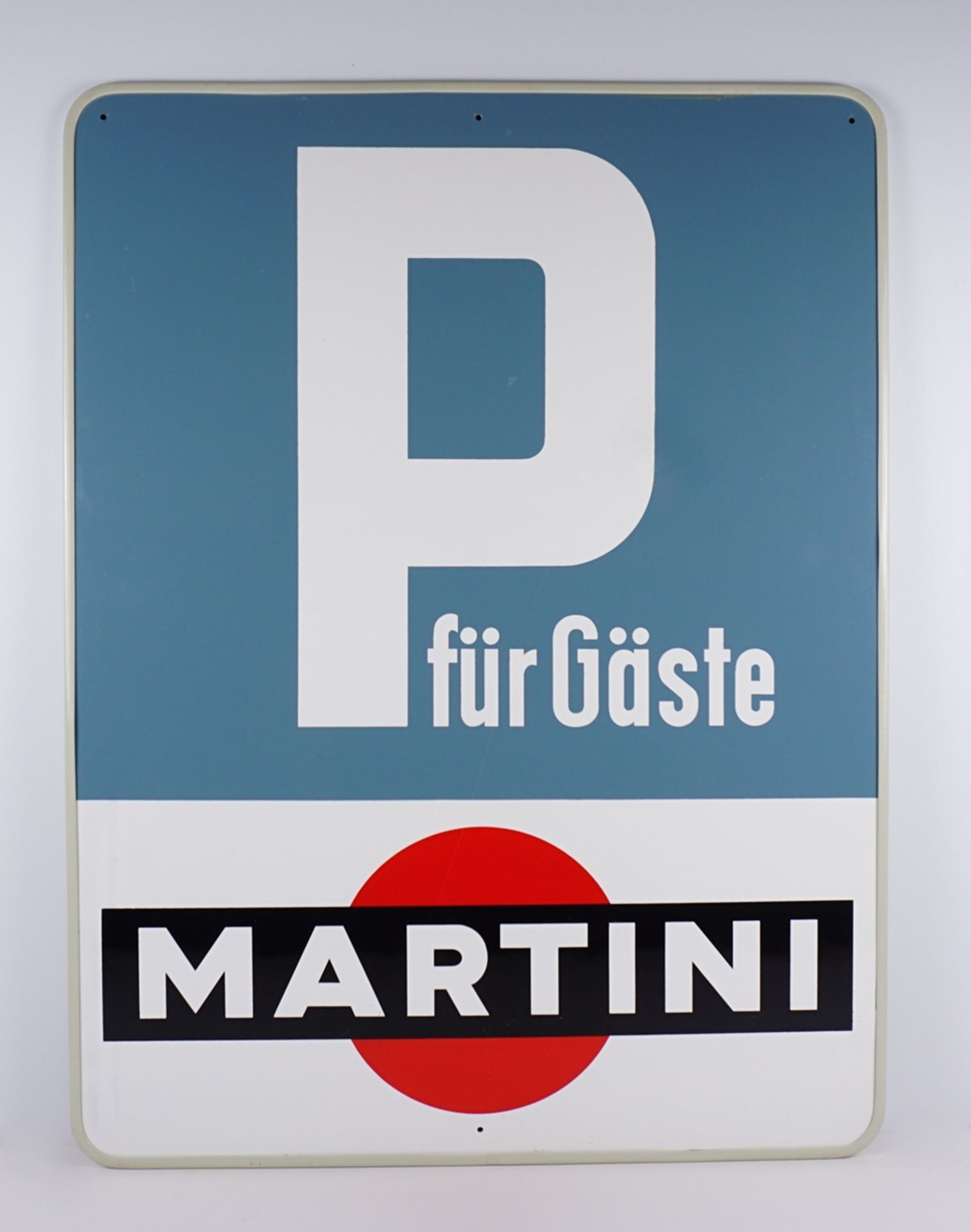 Parkplatzschild "P für Gäste", Martini-Werbung, 1970er Jahre