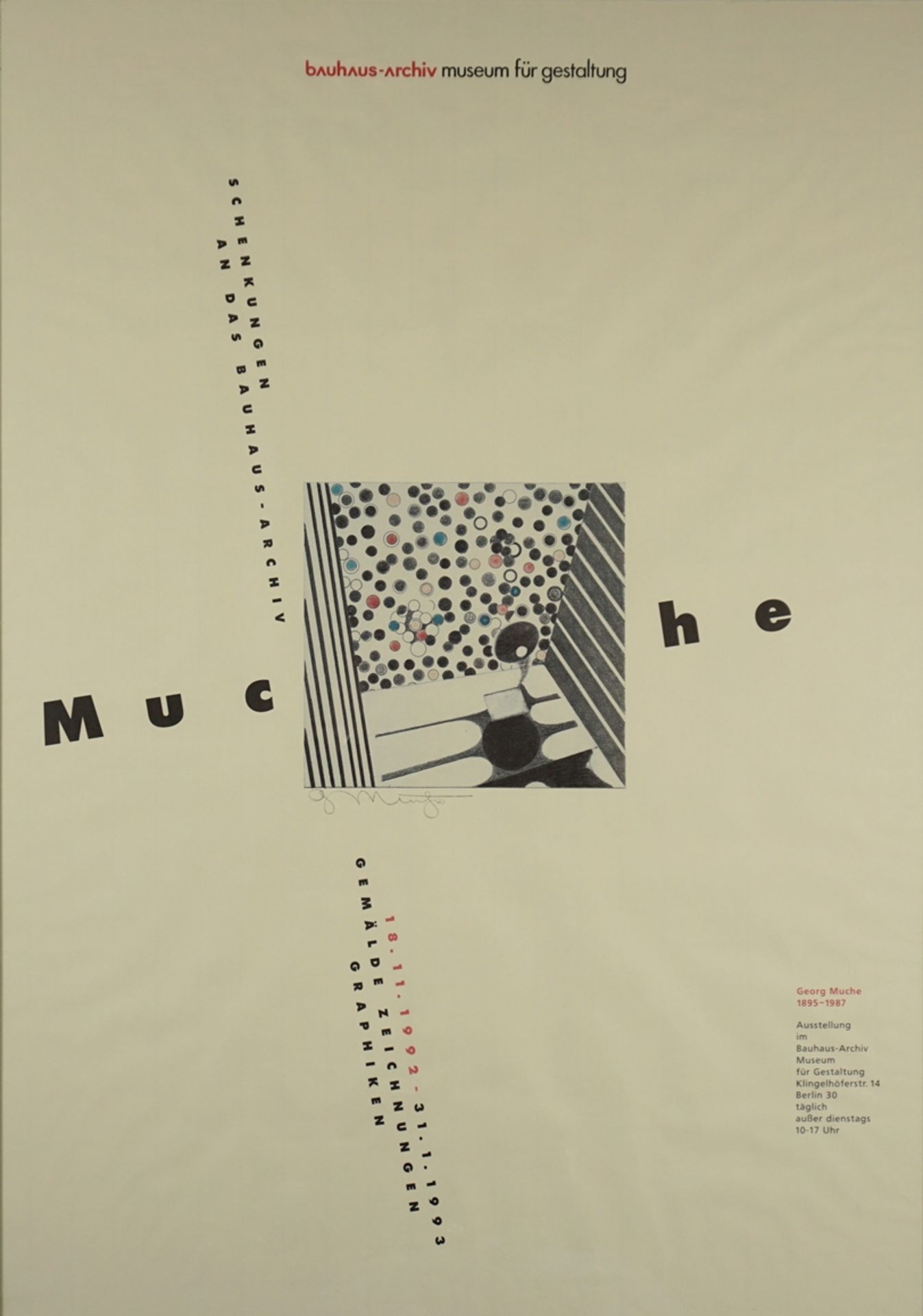 "Gemälde Zeichnungen Graphiken", Ausstellungsplakat für Georg Muche (1895 - 1987), bauhaus-archiv m