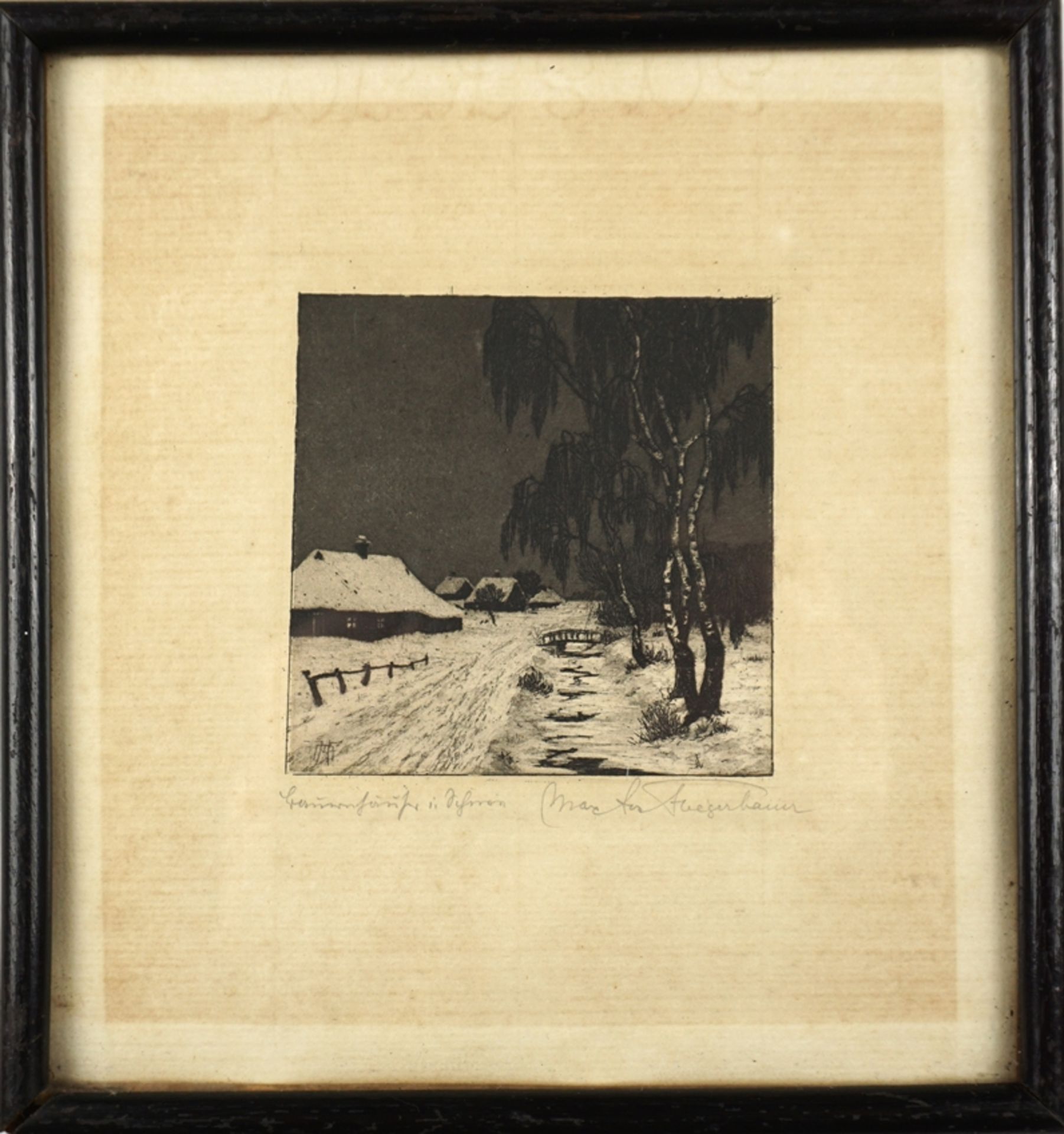 Max Josef Fliegenbauer (1874, Etzelbach - ca. 1955), "Bauernhäuser im Schnee", Radierung - Bild 2 aus 2