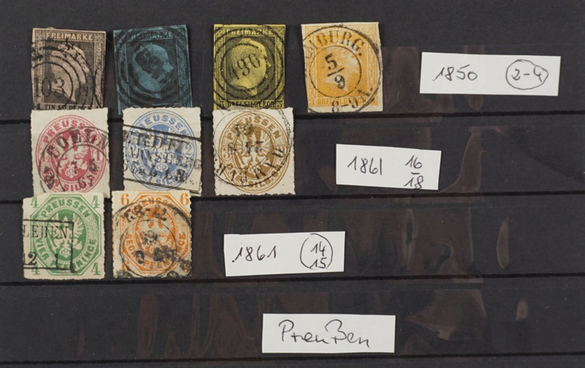 9 Briefmarken, Marken, Preußen, 1850-1861, gestempelt