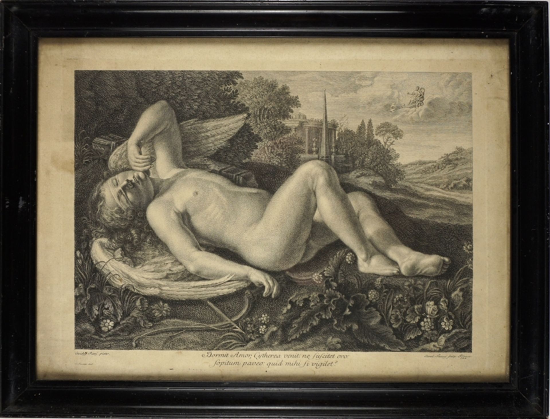 Carlo Faucci (1729 - ca. 1784), "Dormit Amor (Schlafender Amor)", Kupferstich nach Guido Reni