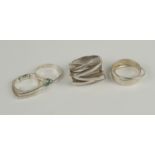 4 Ringe, modernes Design, 925er Silber