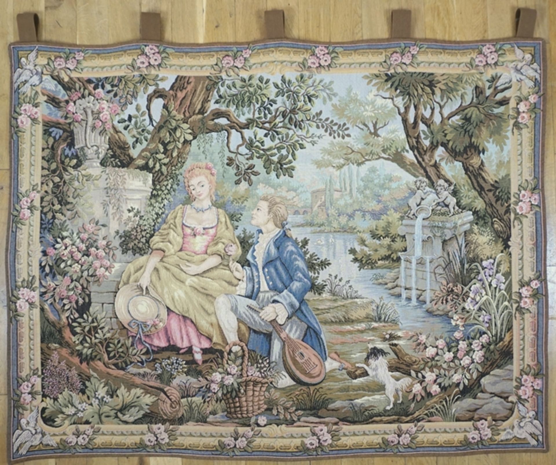 Gobelin/Wandteppich "Jardin d`Amour", nach einem Entwurf Marc Waymel, Frankreich, Franklin Mint, 19 - Bild 2 aus 3