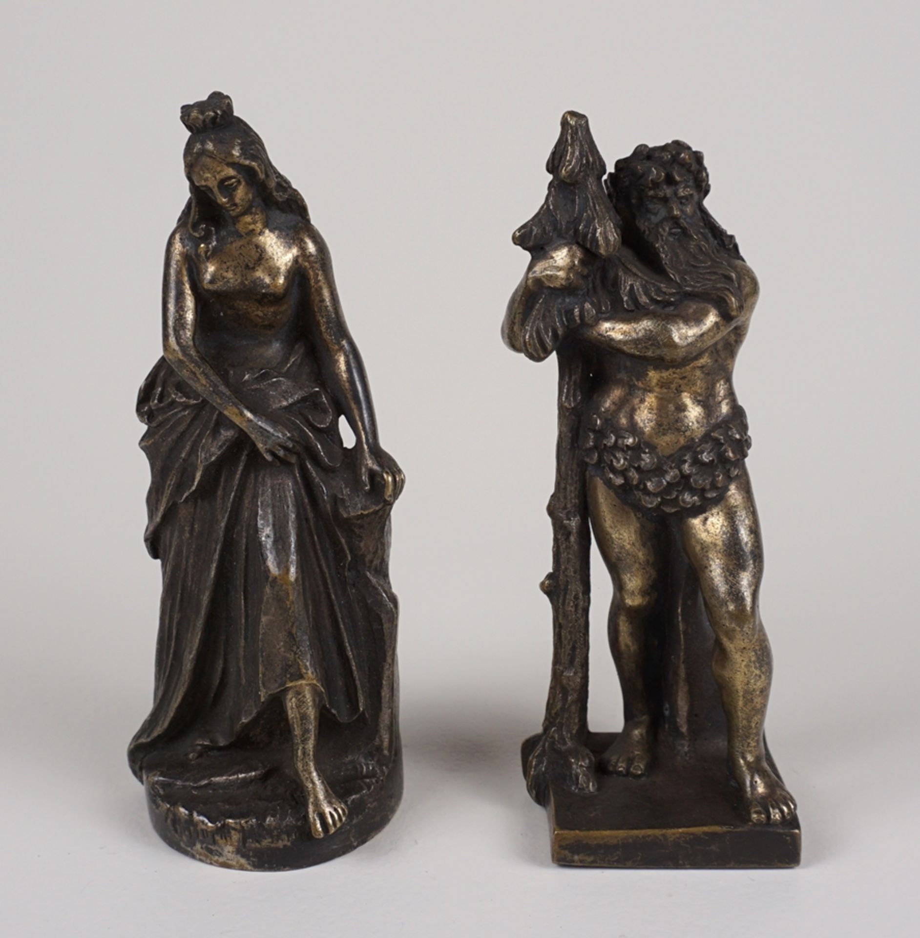 2 mythologische Bronzefiguren, wohl Rübezahl und Königstochter Emma