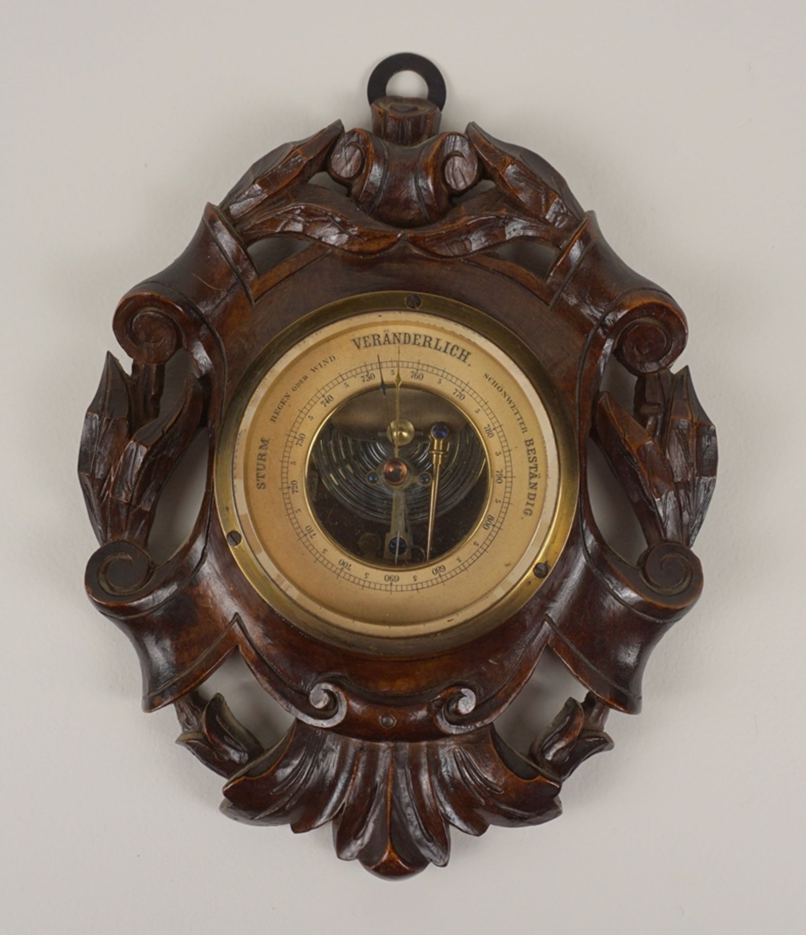 Barometer mit geschnitzem Holzrahmen, um 1890