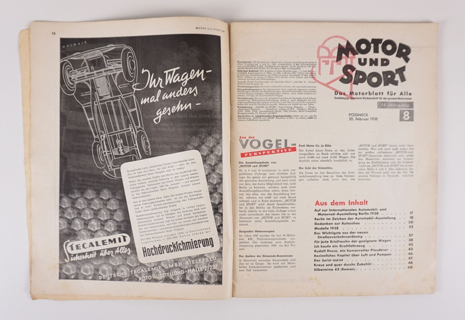 Zeitschrift Motor und Sport, 1.Ausstellungsheft, 1938, Heft 8 und Prospekt der Firma Mahle, Bad Can - Bild 3 aus 7
