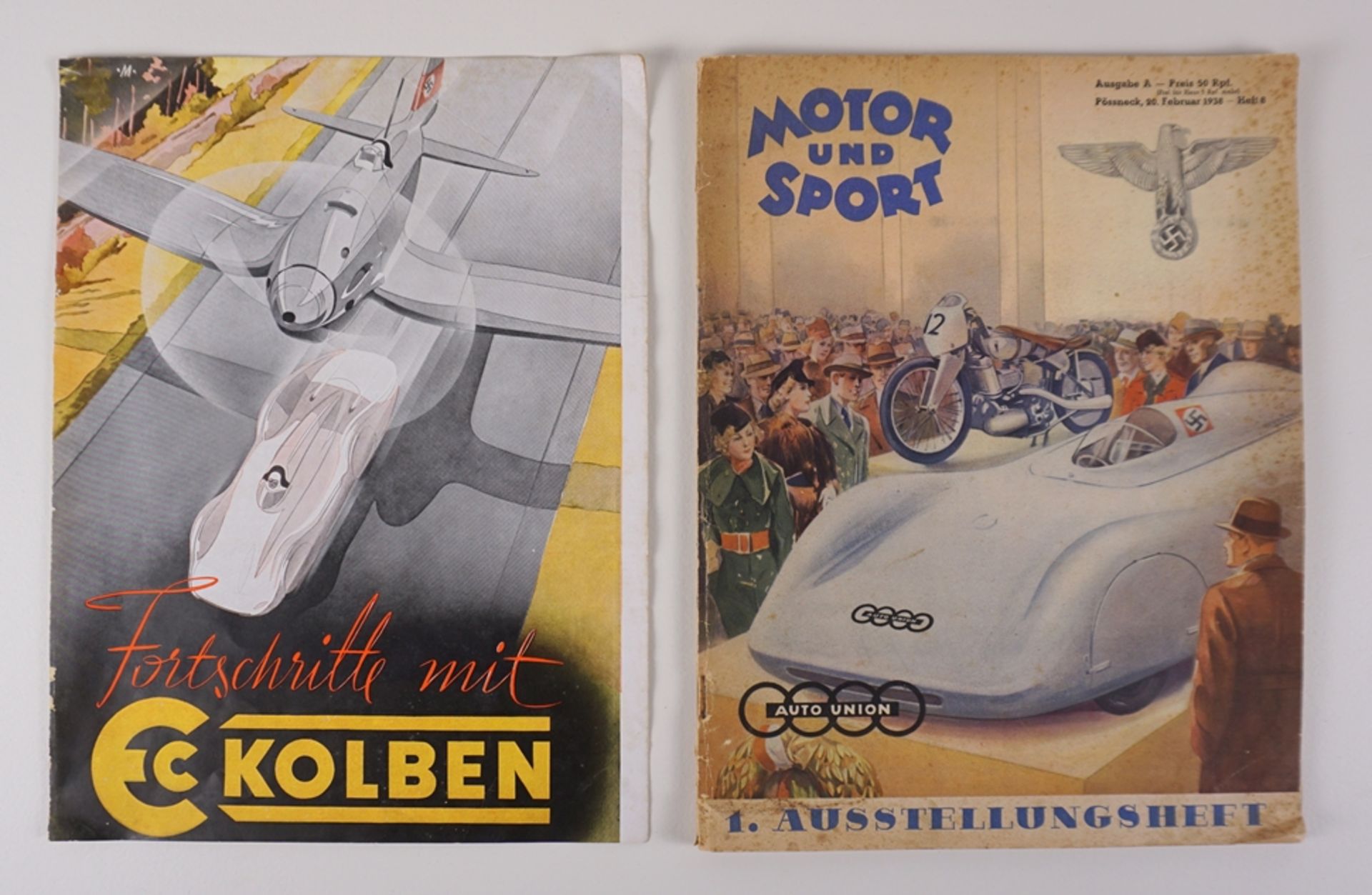 Zeitschrift Motor und Sport, 1.Ausstellungsheft, 1938, Heft 8 und Prospekt der Firma Mahle, Bad Can