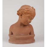 Terracotta-​Mädchenbüste mit Sockel, Impruneta, Italien