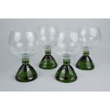4 Gläser mit grünem Vollglasschaft, Schott Zwiesel, 2.Hälfte 20.Jh.