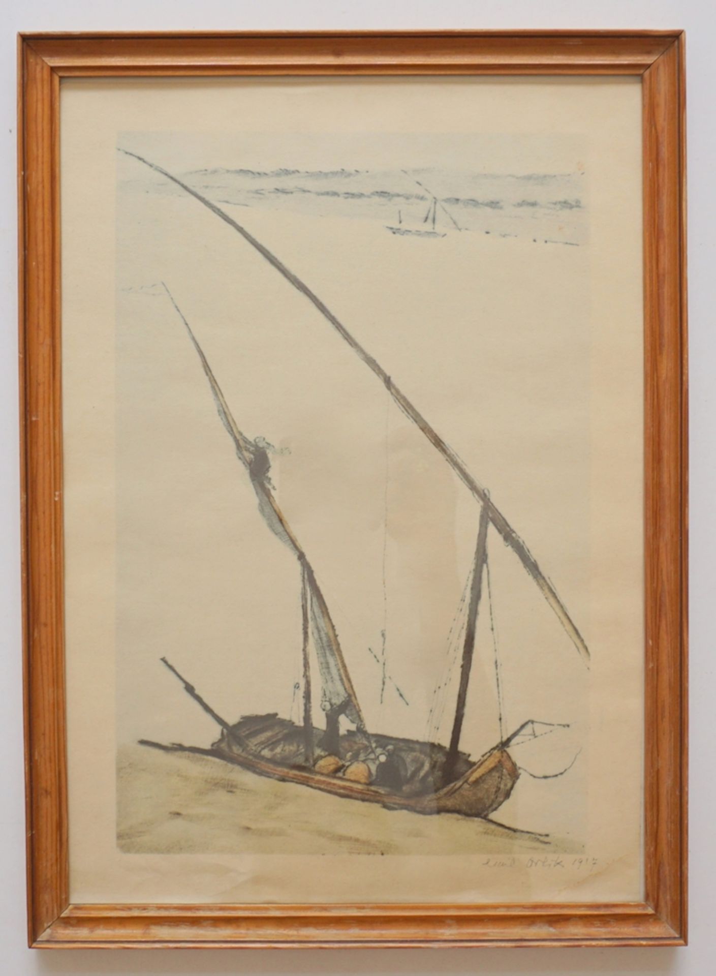 Hermann Fritz Neumann (1858, Elmshorn - 1920, Dresden), "Hafen mit Segelbooten", Farbradierung; daz - Bild 4 aus 5