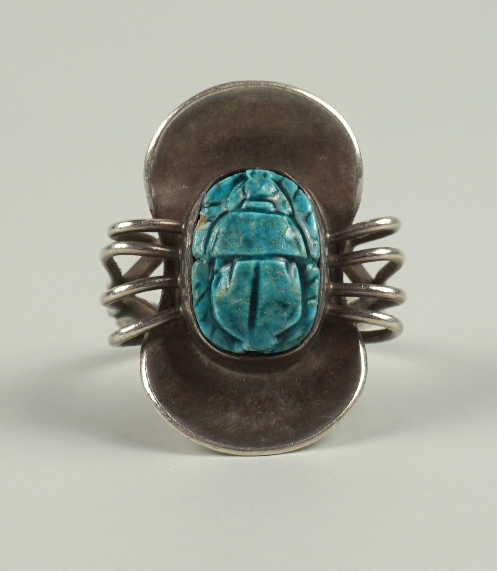 Ring mit hellblauem Stein "Skarabäus", 835er Silber, Art déco