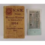 N.N.K. Neuer Normal-Katalog für Briefmarken 1914 mit Kriegsmarken-Katalog 1916, dazu Reichsbanknote