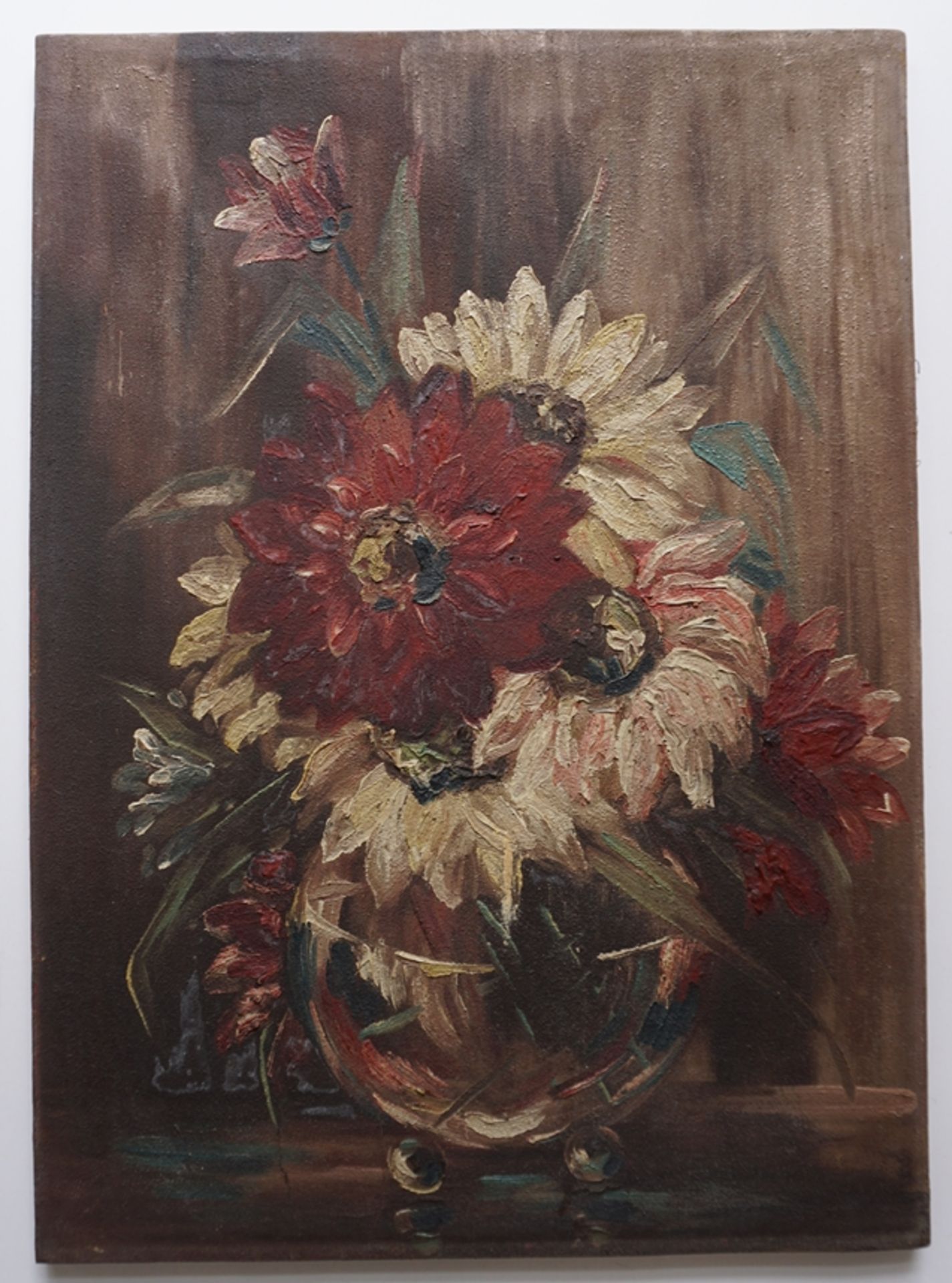 unsigniert, "Sommerblumenstrauß in Kugelvase", frühes 20. Jh., Öl/Lwd.