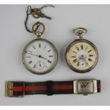 Konvolut: 2 Taschenuhren, um 1880 und Art déco- Armbanduhr