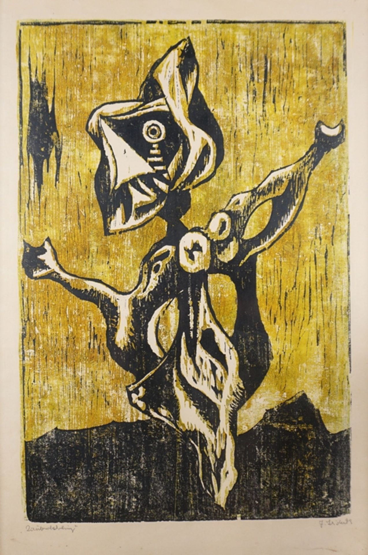 Jürgen Seidel (1924, Chemnitz - 2014, Dresden) , "Der Zauberlehrling", 1973, Farbholzschnitt