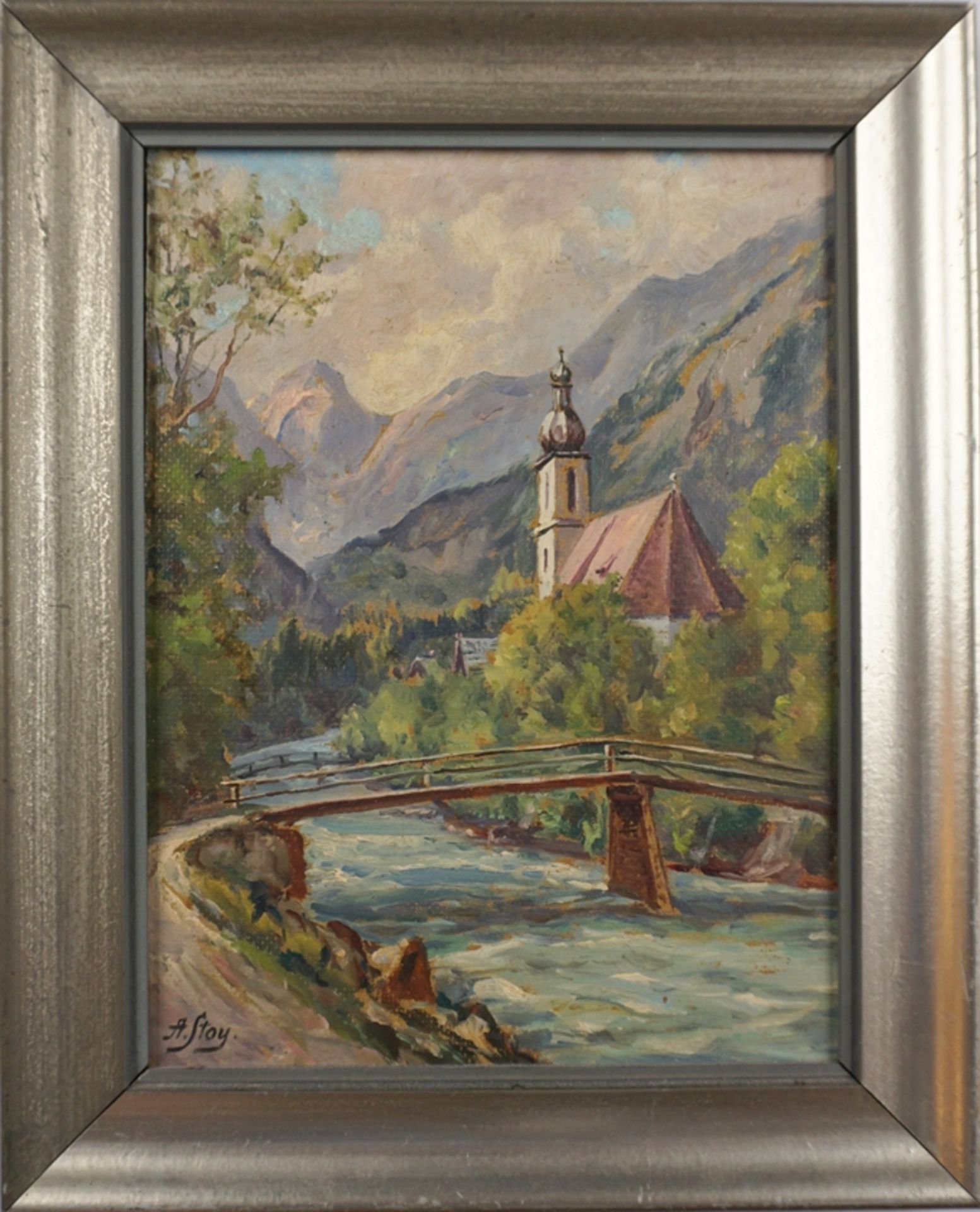 Alexander Stoy (1875, Sangerhausen - 1949, Magdeburg), "Ramsau bei Berchtesgarden", Öl/Karton