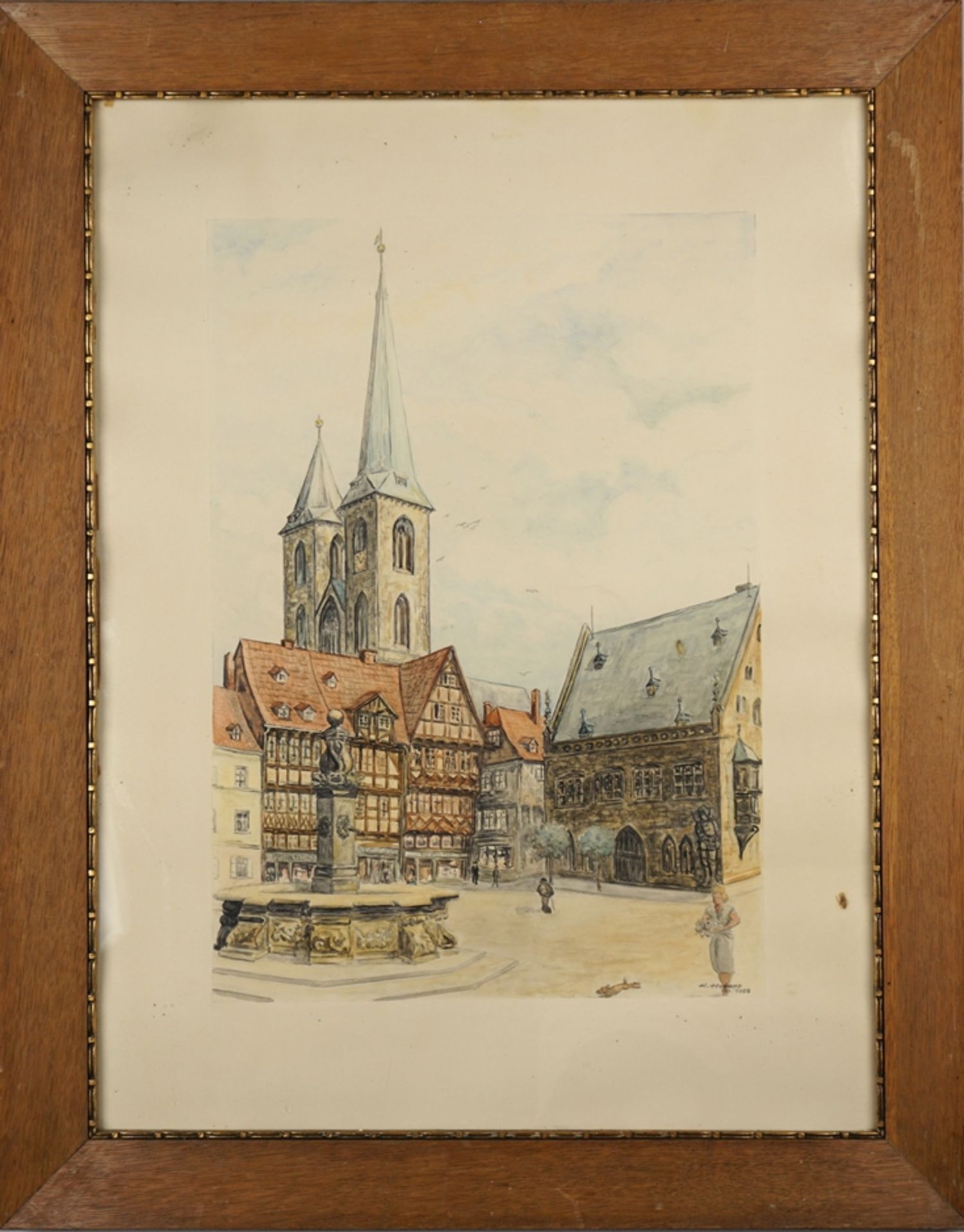 H. Hotopp, "Rathausplatz Halberstadt", 1950, Aquarell/Papier