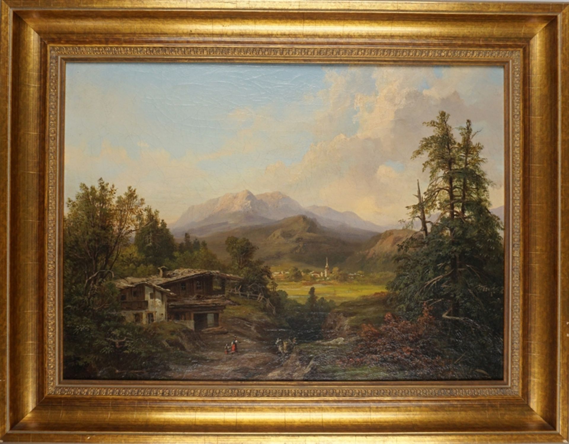 Heinrich Hiller (1846 - 1912, Berlin), "Bewaldete Gebirgslandschaft mit Talblick", Öl/Lwd.