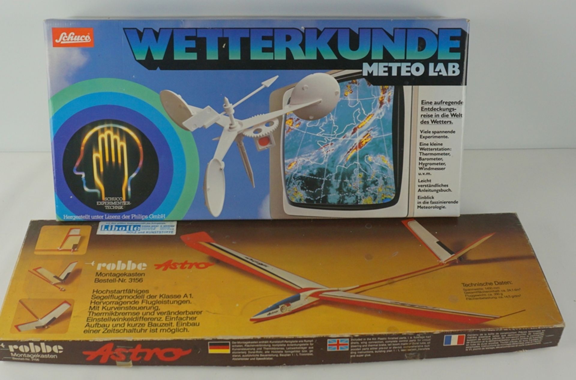 Schuco Wetterkunde Meteo Lab und Robbe Astro Freiflug-Segelmodell, OVP, 1980er Jahre