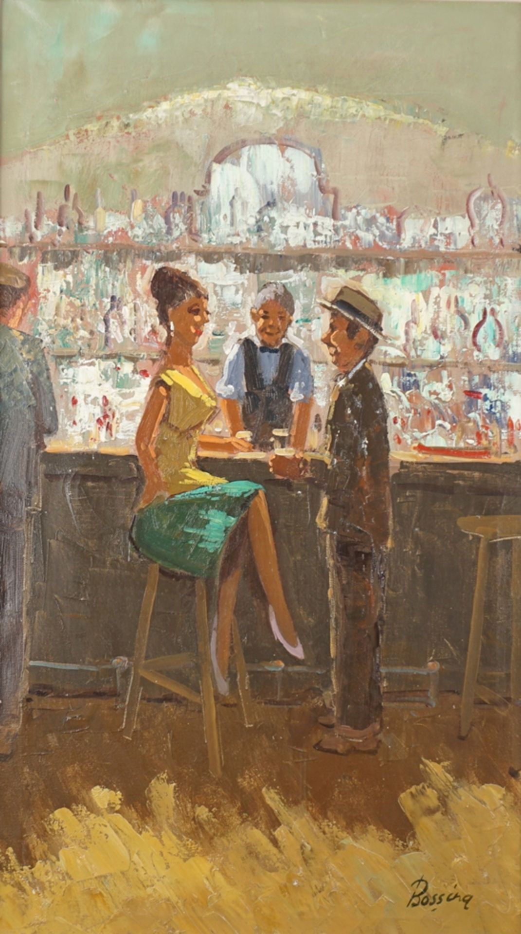 D. Bossing, "An der Bar", 1950/1960er Jahre, Öl/Lwd.