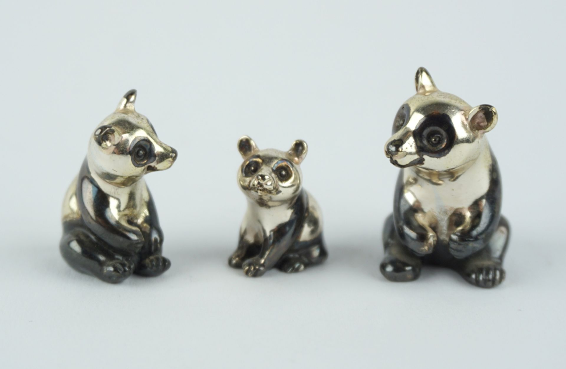 3 Miniaturen "Pandas", 800er Silber, Italien