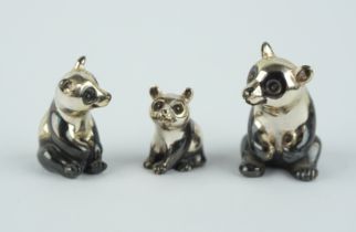 3 Miniaturen "Pandas", 800er Silber, Italien