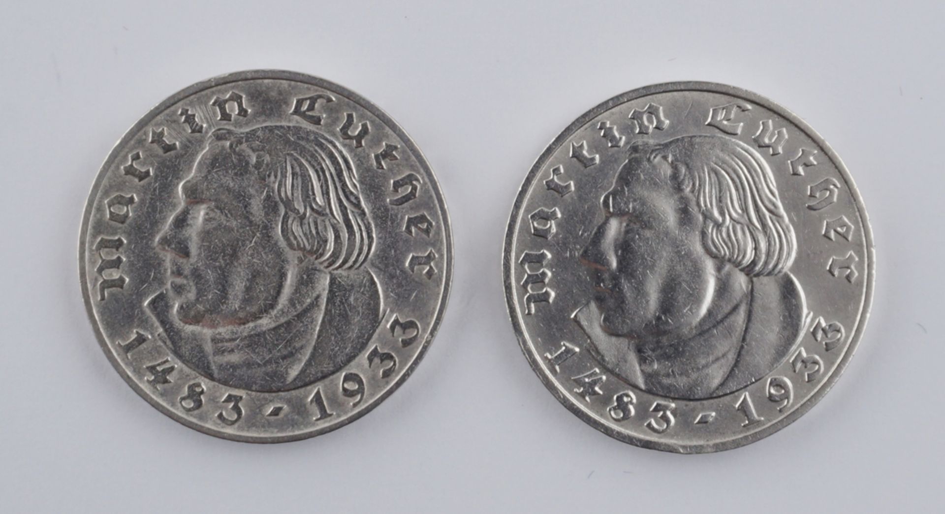 2x 2 Reichsmark 1933, A und J, 450. Geburtstag von Martin Luther