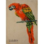 Hubert Richter, "Papagei", Linolschnitt, 1920er Jahre