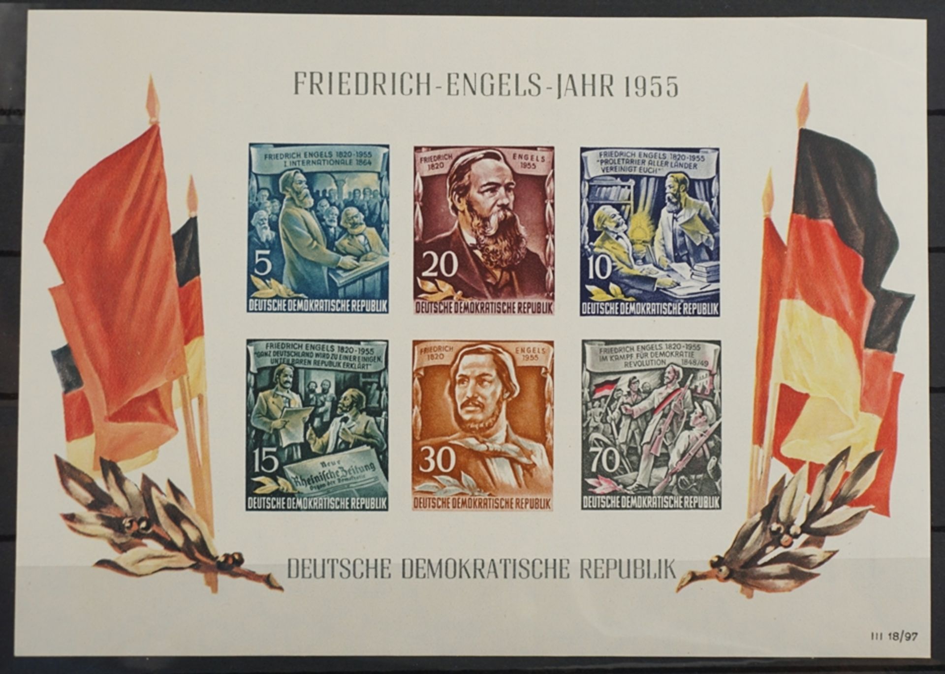 2 Blockausgaben, Bl 13, 07.11.1955, 60.Todestag Friedrich Engels - Bild 2 aus 2