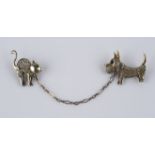 Kragenschmuck / Doppelbrosche "Hund" und "Katze", 835er Silber, Filigranarbeit