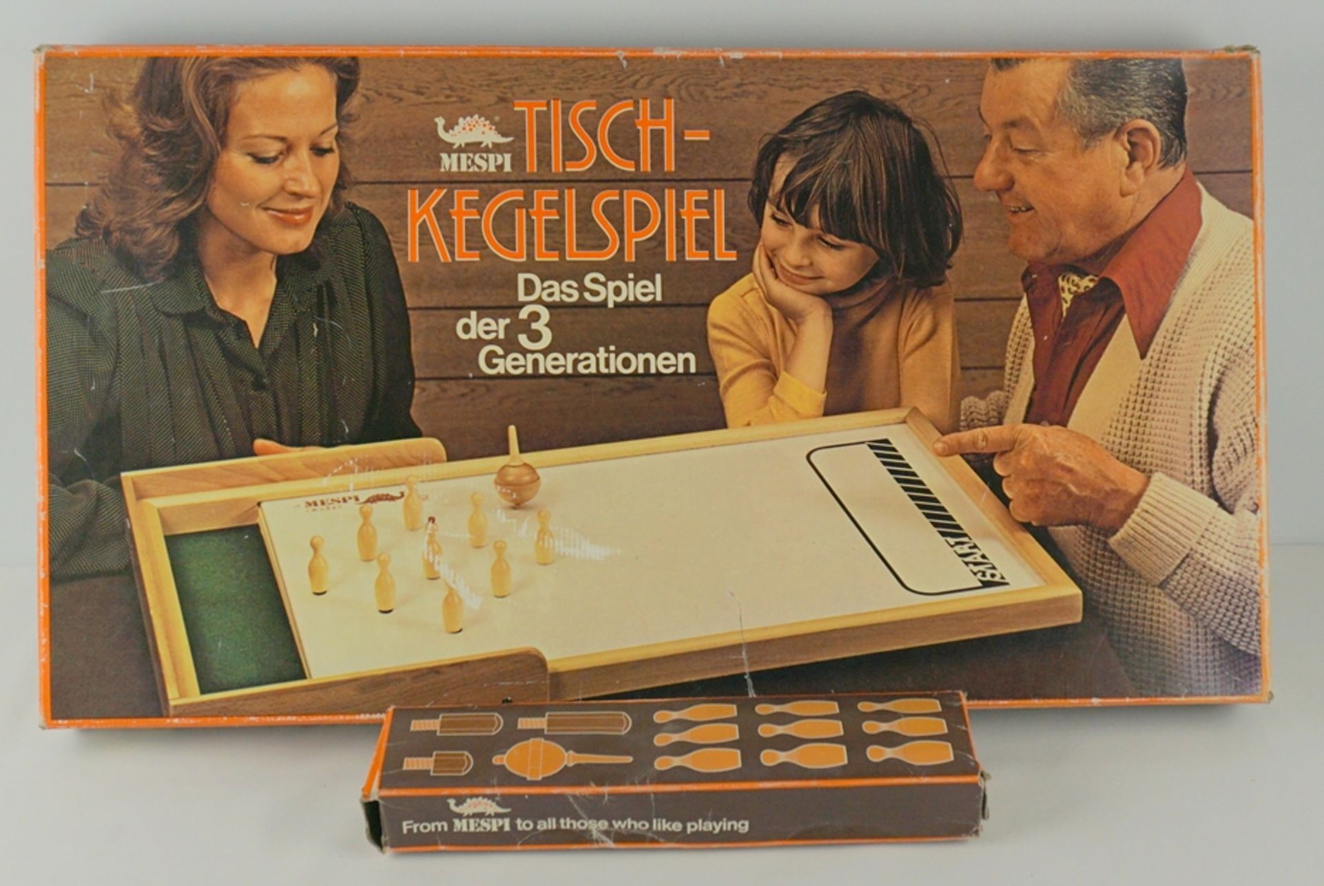 MESPI Tischkegelspiel, große, alte Ausgabe, Südtirol, Italien, OVP