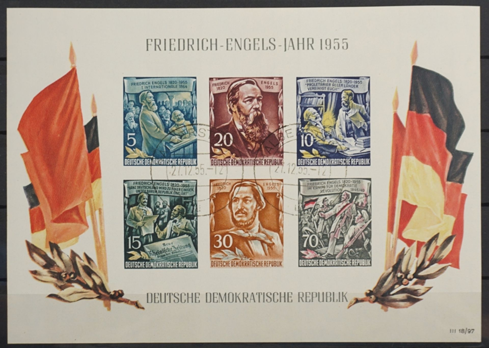 2 Blockausgaben, Bl 13, 07.11.1955, 60.Todestag Friedrich Engels