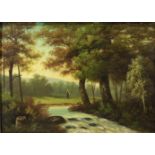 Unbekannter Künstler, Flusslandschaft, Öl auf Leinwand, unsigniert, Maße: 69 x 51 cm, Rahmen: 89 x