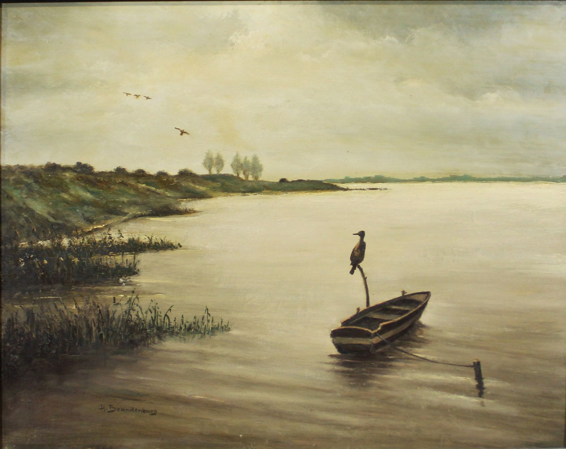 H. Brandenburg, Fischerboot, Öl auf Platte, unten rechts signiert, H. 65 cm, B. 75 cm. Guter, - Bild 3 aus 3